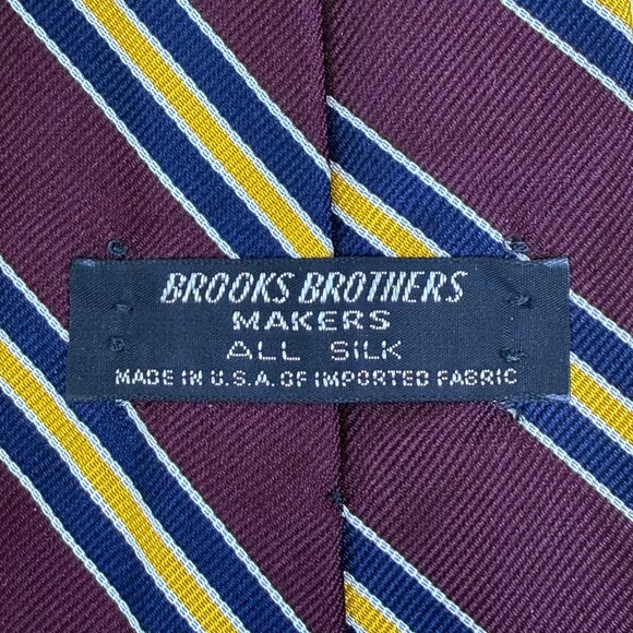 Vintage Brooks Brothers Purple Yellow & Navy All Silk Striped Tie Classic Finish - Picture 2 of 7